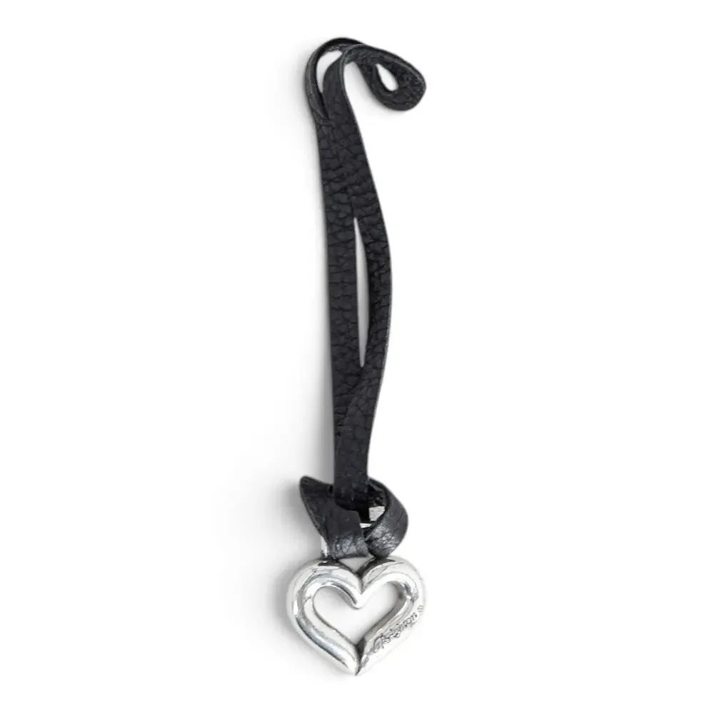 Brighton Silver Heart Key Fob Purse Charm Black Leather Strap 8